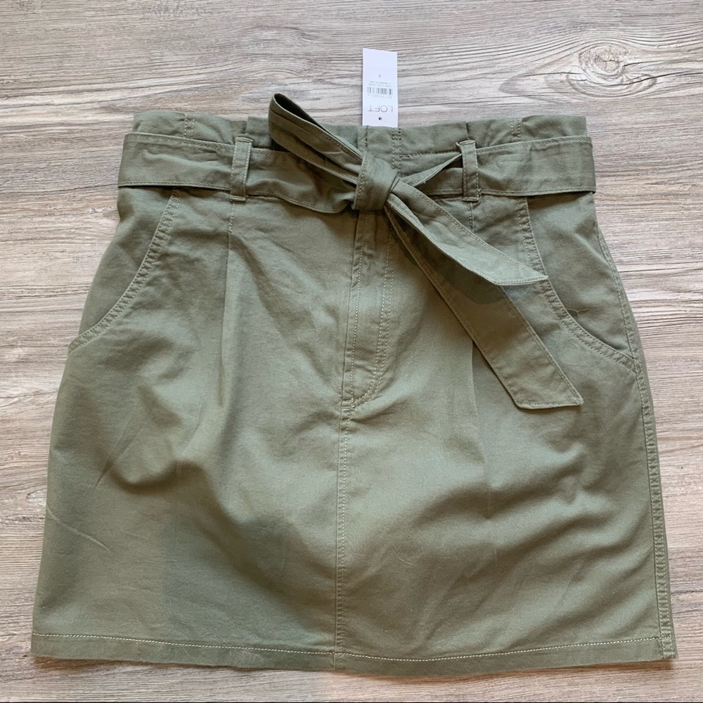 Olive Green LOFT Paper Bag Waisted Skirt